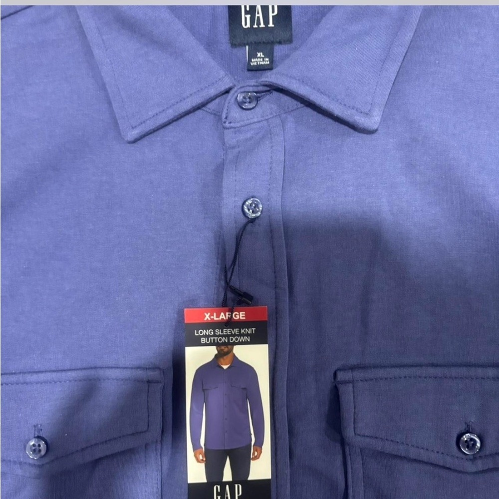 GAP‎ Mens XL Long Sleeve Knit Button Down Shirt Purple Casual Workwear - Picture 2 of 6